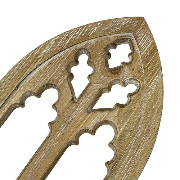 Whitewashed Wood Gothic Arch Window Frame Wall Decor 2 Piece Set - Picture 3 of 9